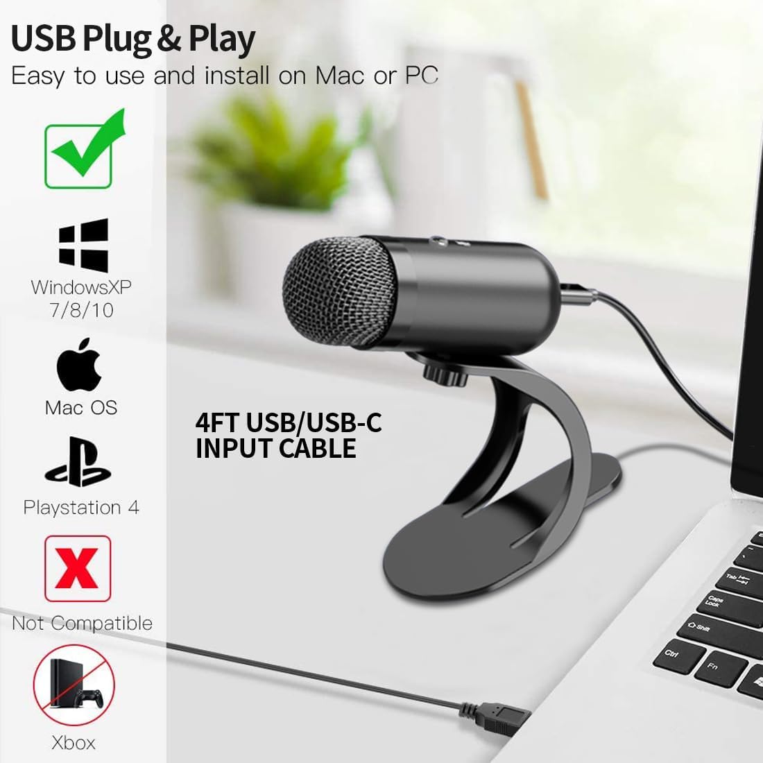 Esports Gaming - Professionele USB-condensatormicrofoon voor conferenties, desktop, plug-and-play,